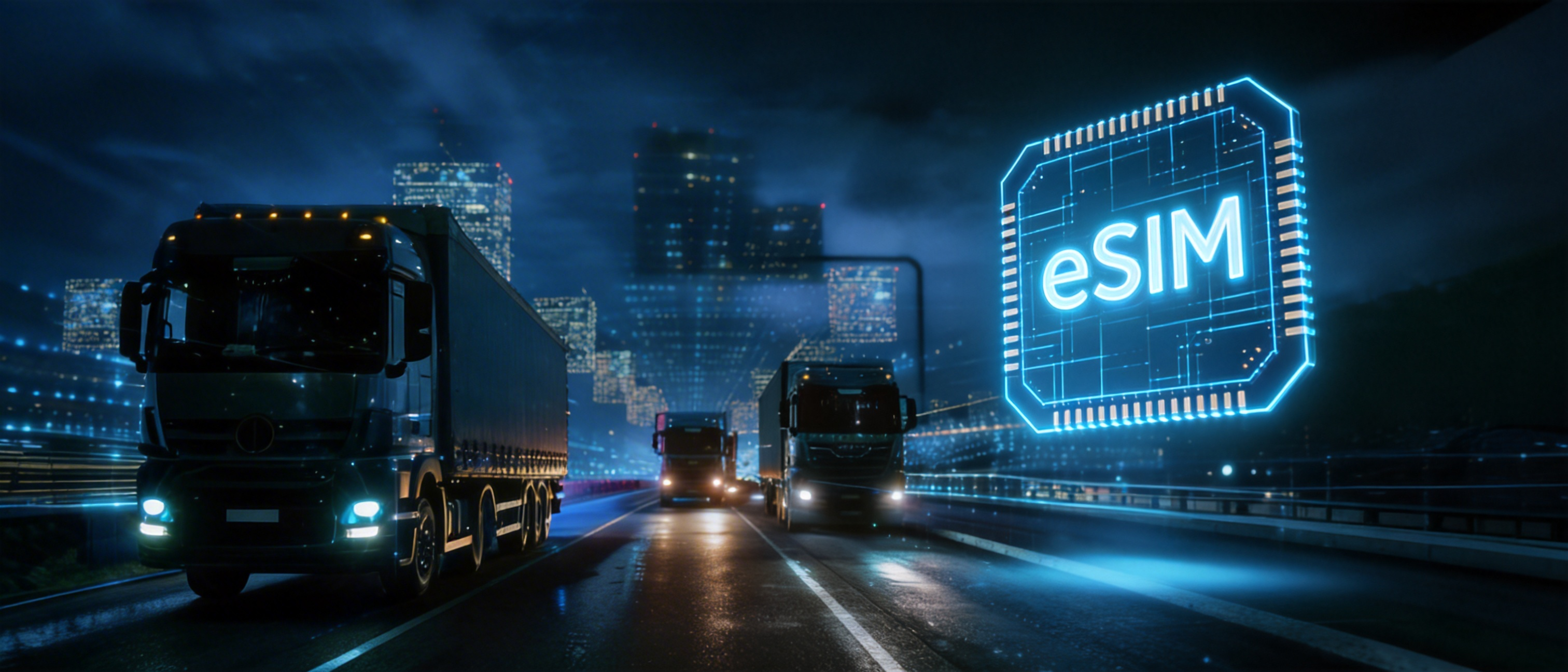 A poster of truck fleet with eSIM