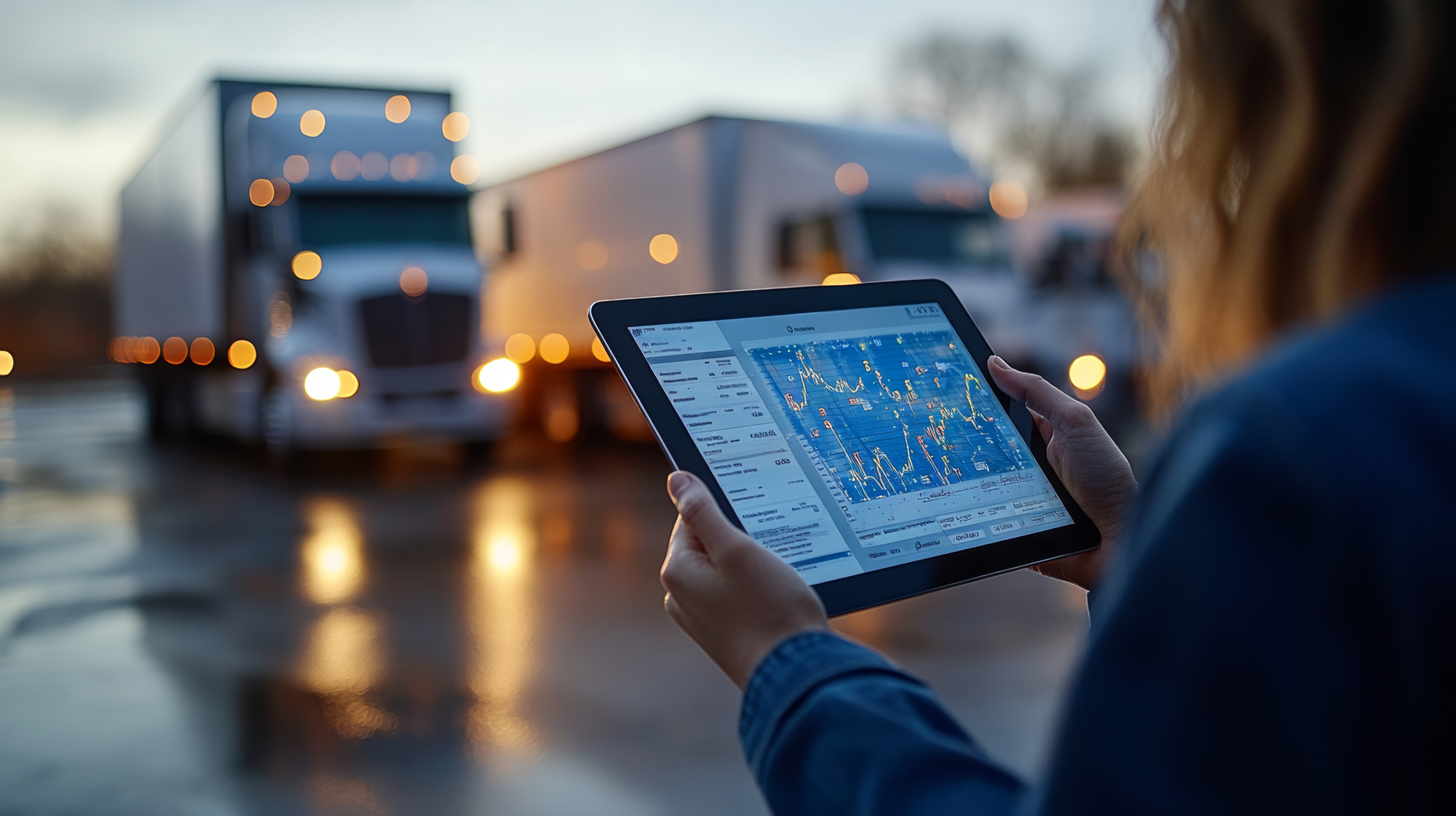 Fleet operator reviewing vehicle data on a tablet